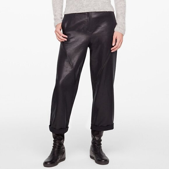 Sarah Pacini Pants - Sarah Pacini Black Leather Sheen Cropped Zipper Pants - S/M, made in Italy 🇮🇹